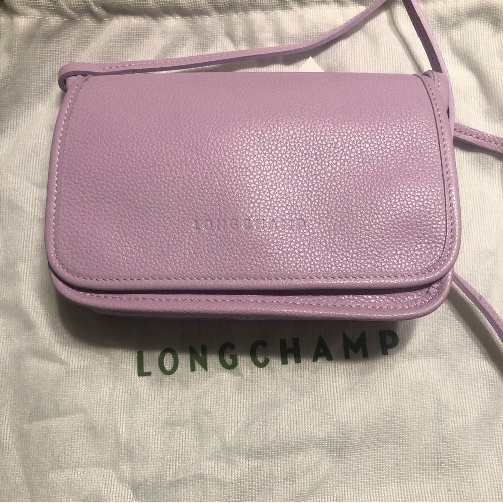 NWT $330 Longchamp Le Foulonné Leather Wallet Crossbody Bag in Lilac! - Picture 8 of 16